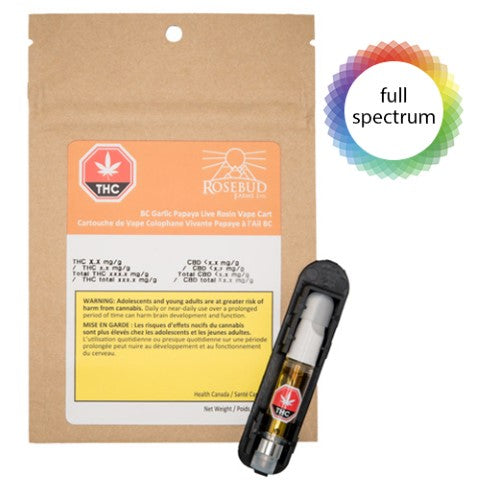 Product image BC Garlic Papaya Live Rosin - 1g Indica Cartridges | Rosebud Cannabis Farms 1