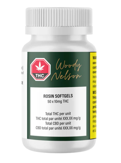 Rosin Softgels - 50 X 10mg THC Hybrid Capsules & Softgels | Woody Nelson