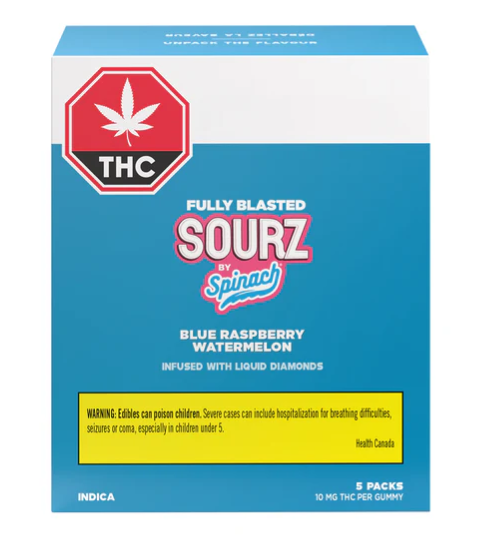 Fully Blasted Blue Raspb Watermelon - 5 X 10mg THC Indica Gummies | Sourz By Spinach
