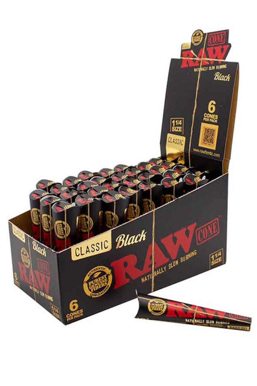Black 1 1/4 Classic Cones 6packs | Raw
