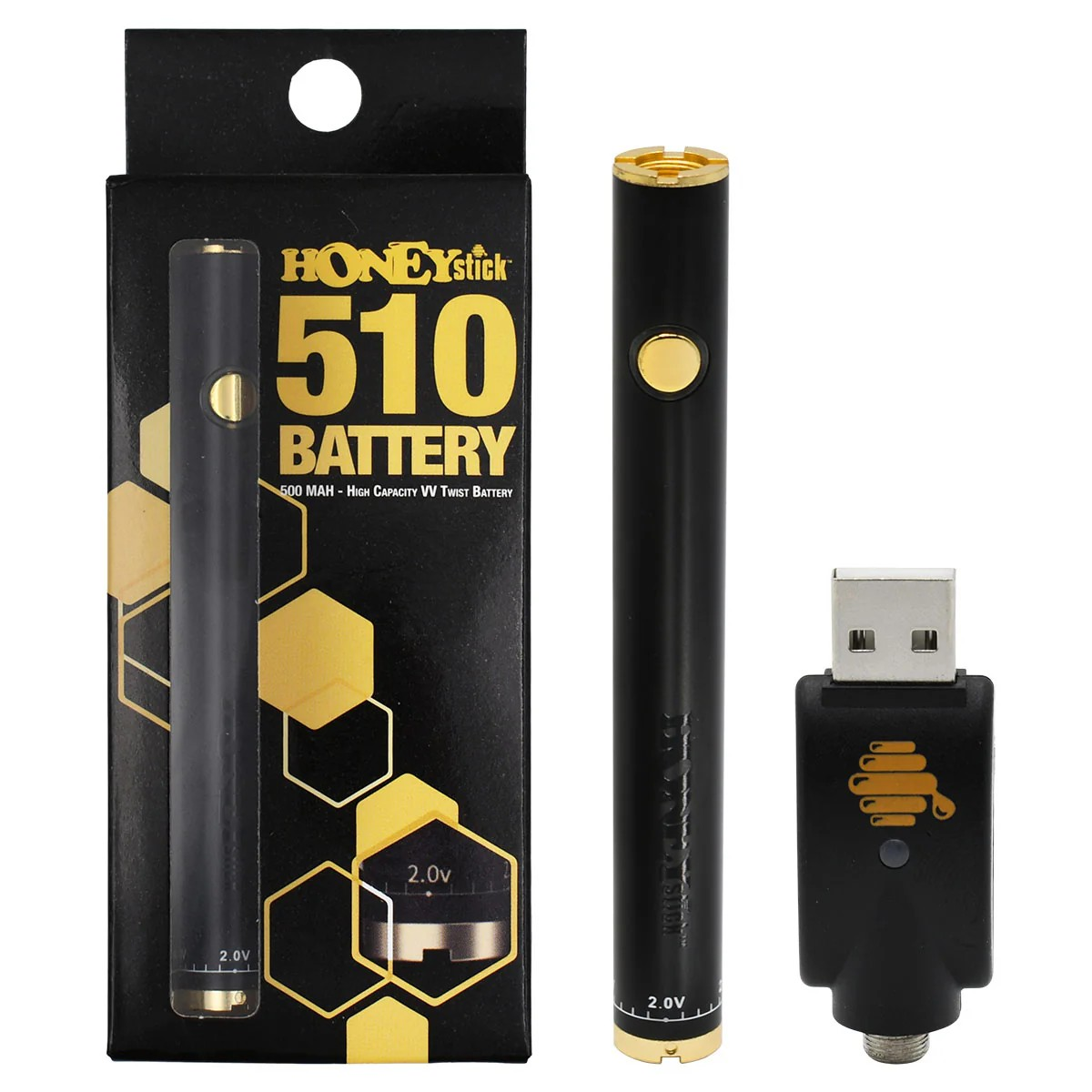 510 Twist 500mAh VV Battery  Black  Honey Stick