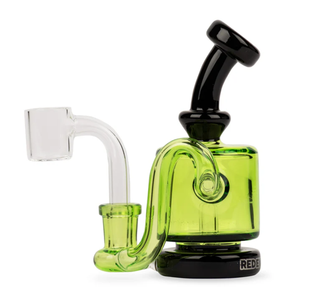 Red Eye Glass 4.25" Tall Lime Green &  Black Mini Rig W/3 Hole Perc