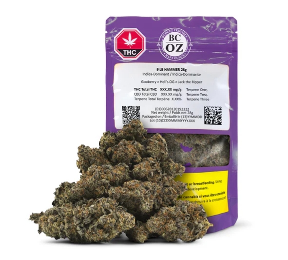 9lb Hammer - 28g Indica Whole Flower | BC Oz