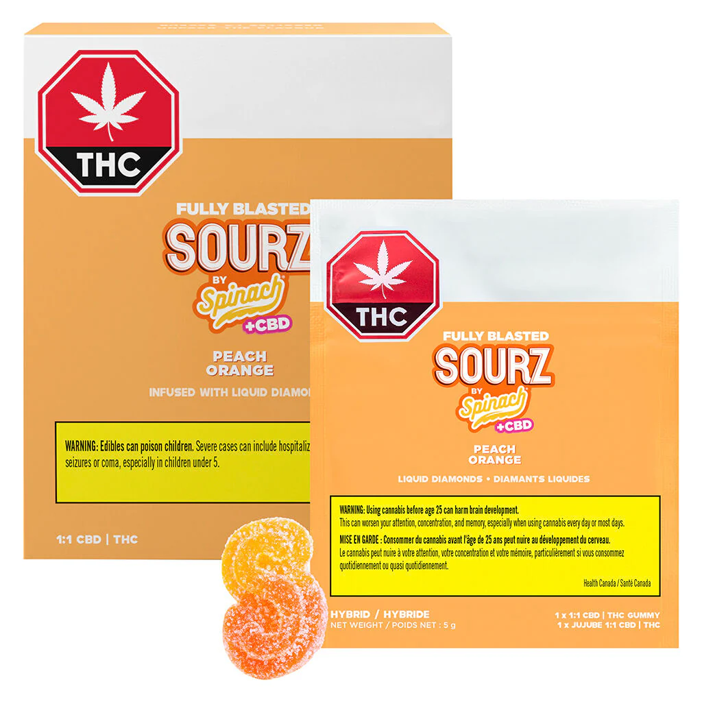Fully Blasted Peach Orange THC/CBD - 10 X 10:10mg Hybrid Gummies | Sourz By Spinach