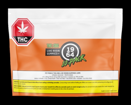 Fzy Peach THC:CBG Live Rosin Chews - 10 X 10/10mg Sativa Gummies | 1964