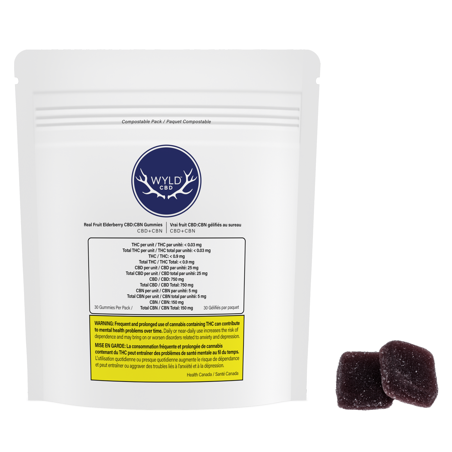 Product image CBD Real Fruit Elderberry 5:1 - 30 x 25mg CBD/CBN Gummies | WYLD CBD 1