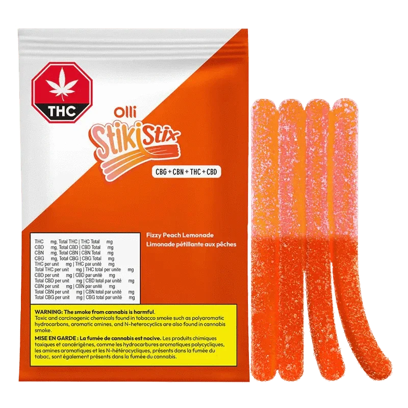 Product image Sour Fizzy Peach Lemonade - 4 x 2.5mg Hybrid Gummies | Olli StikiStix 1