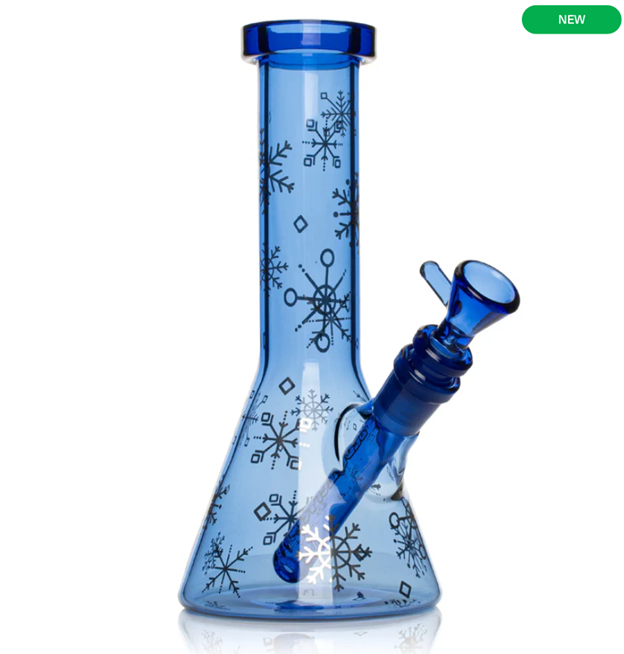 8.5" Tall Sapphire Blue Winter  Wonderland Beaker Base Water Pipe W/Full  Wrap Decal