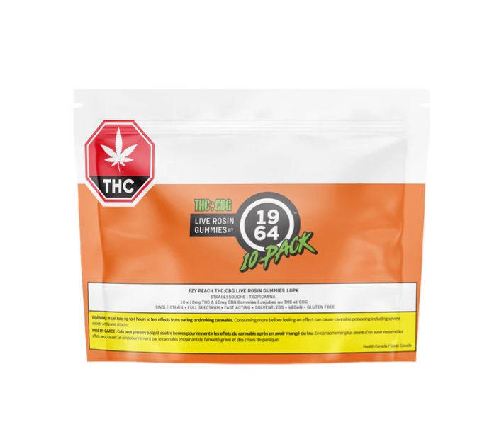 Fzy Peach THC:CBG Live Rosin Chews - 10 X 10/10mg Sativa Gummies | 1964